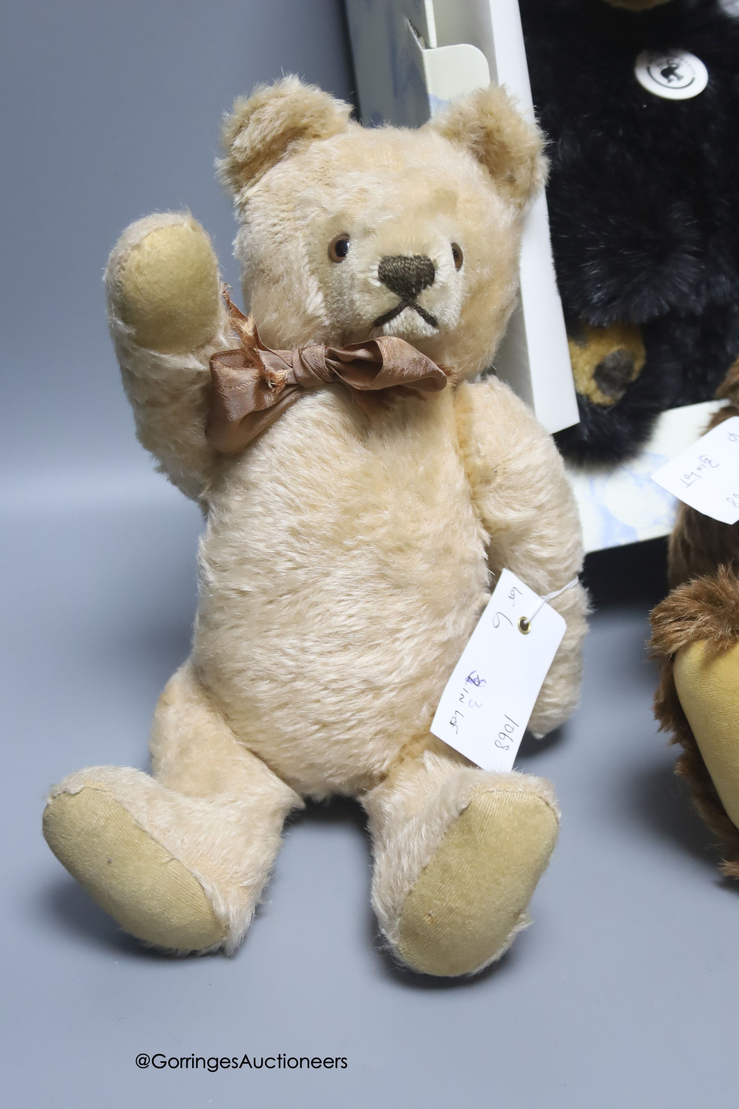 A modern Steiff bear with a 1950 Steiff